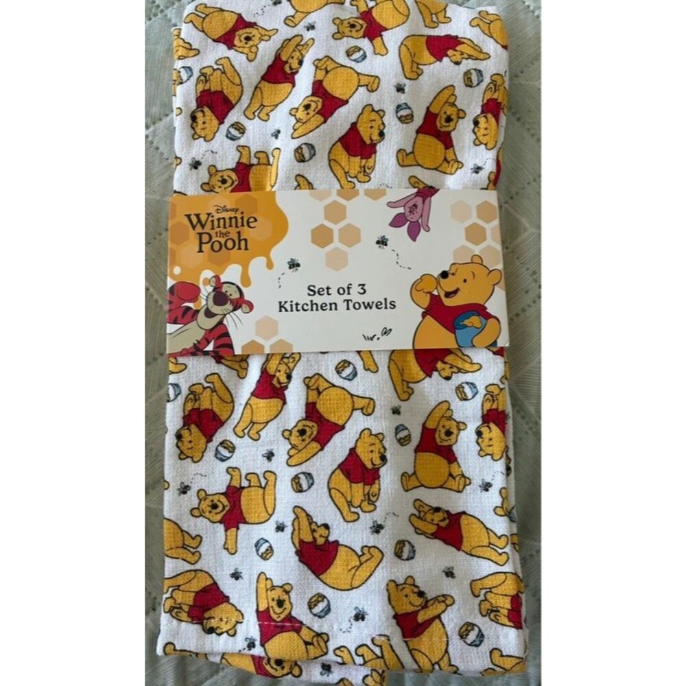Disney Winnie the Pooh Set of 3 Kitchen Towels 100% Cotton Honey Bee